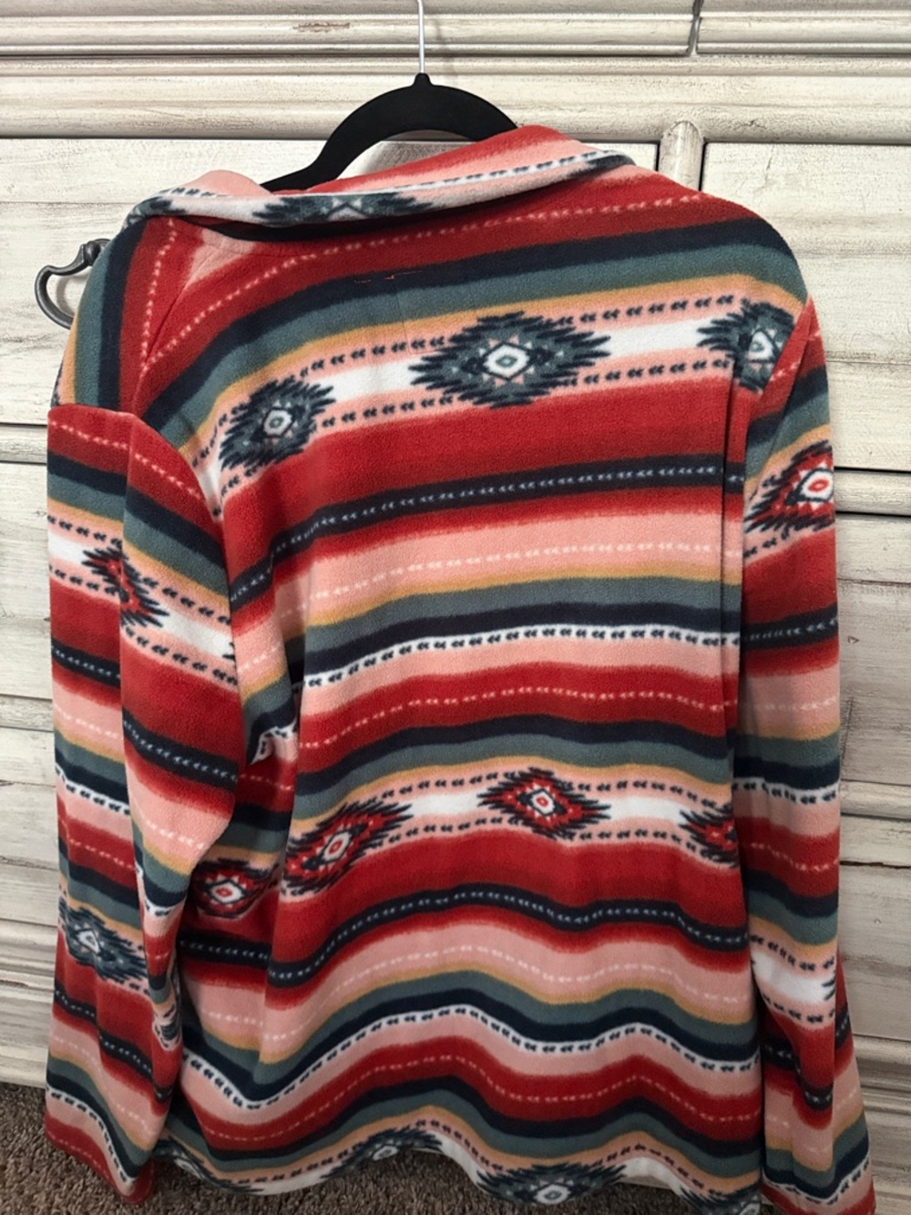 Striped Aztec Quarter-Zip Fleece Pullover - Red Multicolor - Picture 2 of 3